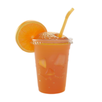 Orange Saft trinken im Plastik Tasse mit Stroh auf ein transparent Hintergrund png
