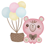 watercolor clipart cute nursery teddy bear with pink balloons png