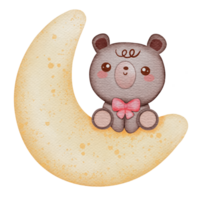 acuarela ilustración osito de peluche oso en el Luna png