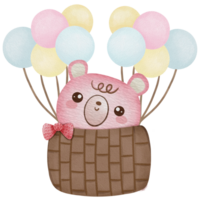 aquarelle clipart mignonne garderie nounours ours avec rose des ballons png