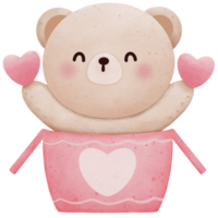 Draw illustration collection cute bear with pink heart for valentine day Watercolor style png