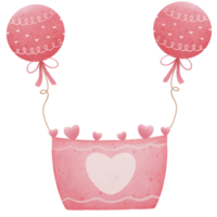 waterverf roze heet lucht ballon. hand- getrokken illustratie van schattig vliegtuig met beige pastel mand voor kinderen ontwerp. tekening Aan wit geïsoleerd achtergrond png