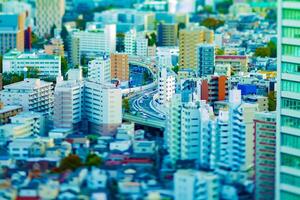 A highway at the urban city in Tokyo tiltshift photo