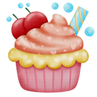 watercolor cupcakes with fresh cherry png