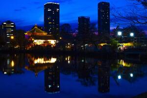 Sunset near the pond at the traditional park in Ueno Tokyo photo