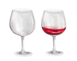 Hand drawn watercolor illustration. Wine glasses, with red and white wine. png