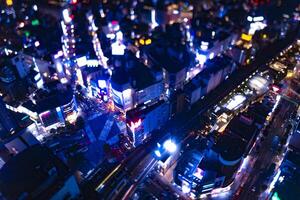 A night miniature Shibuya crossing wide shot high angle tiltshift photo
