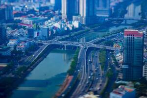 A miniature traffic jam at the busy town in Ho Chi Minh high angle photo