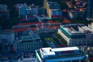 A miniature traffic jam at Ho Chi Minh People's Committee Office Building high angle titlshift photo