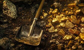 Shovel and lots of raw gold photo