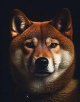 Young dog Shiba Inu's face isolated in a studio setting photo