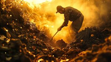 Man use shovels to dig in the ground to find gold photo