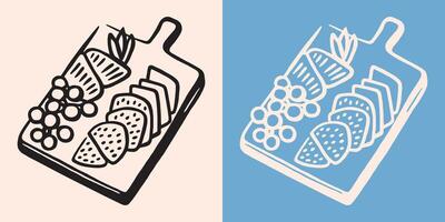 charcutería tablero queso francés comida amante costero desayuno tardío estético linda bosquejo dibujo ilustración vector