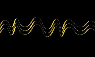 Golden wavy lines on black background. Brush stroke design vector