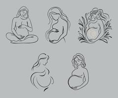 pregnant woman drawing illustration line art vector