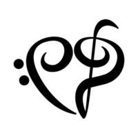 Treble clef and bass clef upside down create a heart shape isolated on white background. vector