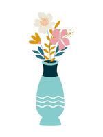 Spring flowers in a blue vase isolated on a white background. vector