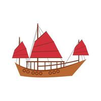 Giunca is a traditional Chinese sailing vessel for sailing along rivers and near seashores. Boat with red sails isolated on a white background. vector