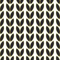 Grains of rice or wheat on a white background. Seamless cute pattern with black leaves with gold outline. vector