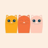 Three cute cartoon cats isolated on a light pink background. vector