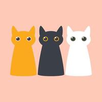 Three cute cartoon cats with big eyes isolated on a light pink background. vector