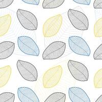 Falling yellow, blue and black leaves on a white background. Seamless trendy autumn pattern for fabric prints. vector