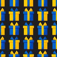 Festive box with a ribbon and a bow on a black background. Cute seamless pattern. vector
