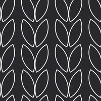 Grains of rice or wheat with a white outline create a spikelet on a black background. Seamless pattern with symmetrical petals. vector
