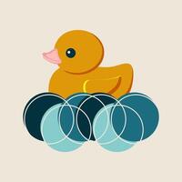 Yellow cute duckling swims on the sea waves isolated on a light gray background. Holiday National Rubber Duck Day. vector