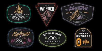 set collection of vintage adventure colorful badge. Camping emblem logo with mountain illustration in retro hipster style. vector