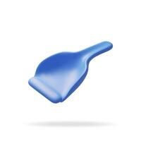 3d blue dustpan icon isolated on white. Render hand dust pan symbol, cleaning plastic scoop. House cleaning equipment. Household accessories. vector