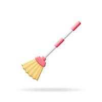 3d cleaning broom isolated on white. Render broom icon. House cleaning equipment. Household accessories. vector