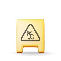 3d plastic wet floor sign isolated on white. Render yellow wet floor placard icon. House cleaning equipment. Household accessories. vector