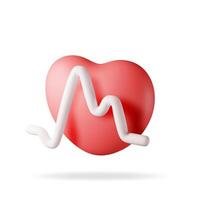 3d red heart with pulse line isolated on white. Render human heart with heartbeat symbol. Medicine and healthcare, cardiology, pharmacy, drugstore, medical education. vector