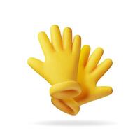 3d yellow rubber gloves isolated on white. Render latex gloves icon. Hygiene, cleaning, wash, housekeeping work. Work and protective equipment. vector