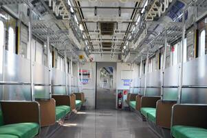 Interior Commuter Line or electric train in Jakarta, Indonesia photo