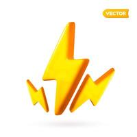 Yellow lightning bolt sign. Realistic 3D design in a plastic cartoon style. Icon isolated on a white background. vector