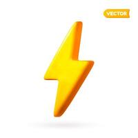 Yellow lightning bolt sign. Realistic 3D design in a plastic cartoon style. Icon isolated on a white background. vector