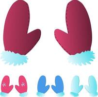 several different colors of winter gloves with fur and snowflakes. illustration vector