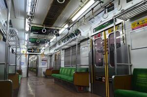 Interior Commuter Line or electric train in Jakarta, Indonesia photo