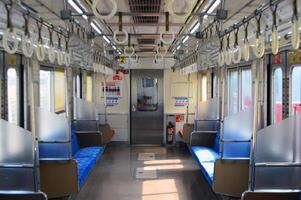 Interior Commuter Line or electric train in Jakarta, Indonesia photo