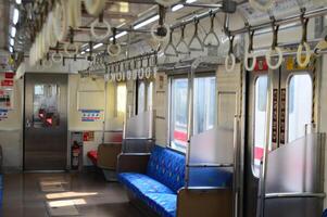 Interior Commuter Line or electric train in Jakarta, Indonesia photo