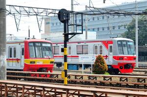 Commuter Line or electric train in Jakarta, Indonesia. photo