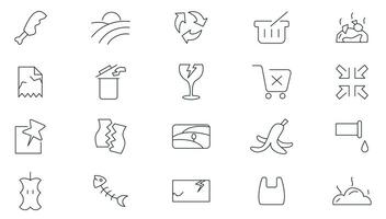 Waste and Recycle line icon set. Trash separation, waste sorting with further recycling outline icon collection. Trash, Plastic, Paper, Bottle, Can, Factory, Food, Pollution, recycling icon pack. vector