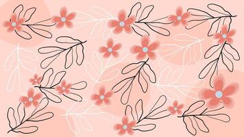 Boho simple flowers and leaves pattern background on pink for textile, fabric, wallpaper vector