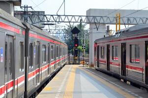 Commuter Line or electric train in Jakarta, Indonesia. photo