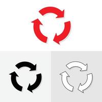 Rotation circular arrows with silhouette or line art, turn or repeat arrows on background vector