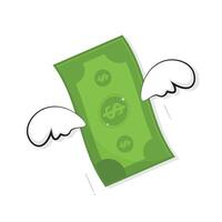 Flying wavy dollar bank note, currency cute icon illustration vector