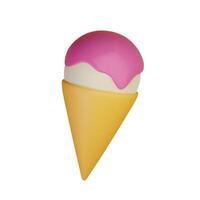 3D ice cream cone illustration, drizzled with strawberry syrup. Perfect for summer themes, dessert menus, and digital art projects. vector