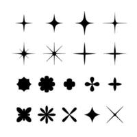 Abstract geometric shapes, black color isolated on white background. Y2K design element, figure star, flower and other primitive elements. illustration vector